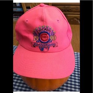 1990 Chicago Cubs  Snapback Hat Pink Retro Vintage